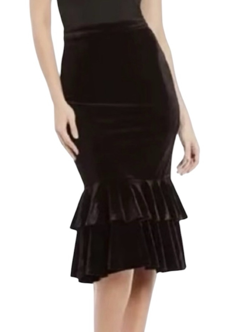 Gianni Bini Black Velvet Ruffle-Hem Pencil Skirt